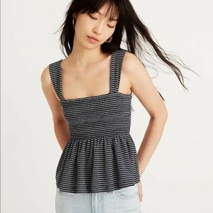 Madewell Texture & Thread Smocked Peplum Tank Top in Stripe